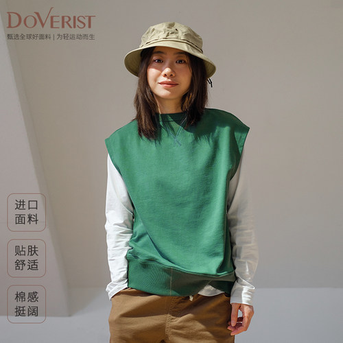 DOVERIST经典系列女士无袖圆领套头卫衣宽松简约亲肤棉软透气固色
