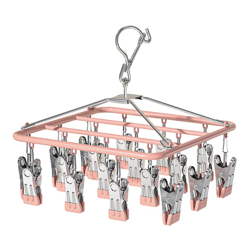 袜子晾晒架不锈钢晾衣架阳台家用带多夹子衣架多功能晒内衣夹北秦