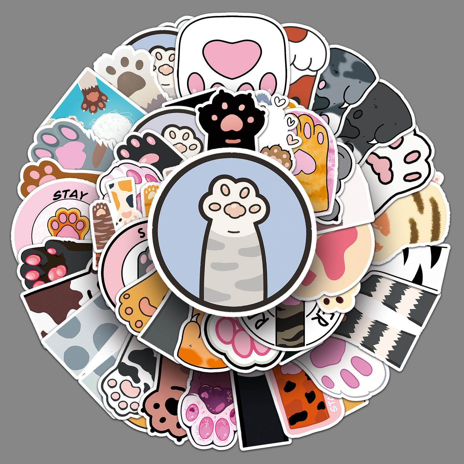 50张猫爪涂鸦个性跨境卡通可爱猫咪儿童咕卡装饰手机壳行李箱贴纸