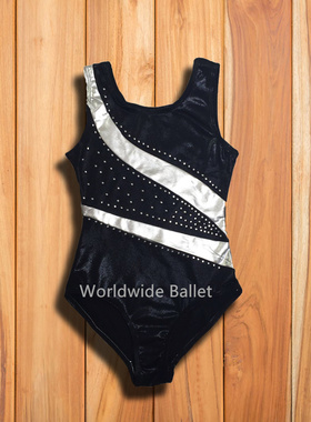 儿童艺术体操训练服小学生黑白无袖透气背心烫钻演出服团体比赛服
