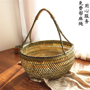 竹编制品手工竹篮子家用手提菜篮野餐篮子鸡蛋篮水果收纳农家竹筐