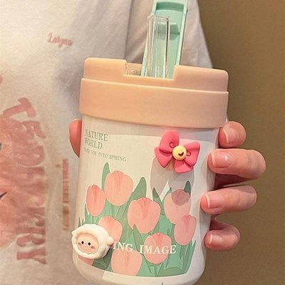 *郁金香保温杯女生高颜值小巧可携式咖啡杯316不锈钢水杯带吸管