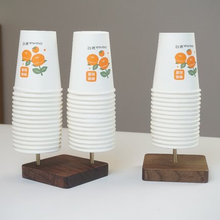 一次性纸杯架黑胡桃黄铜实木水杯收纳架奶茶咖啡店吧台取杯器家用