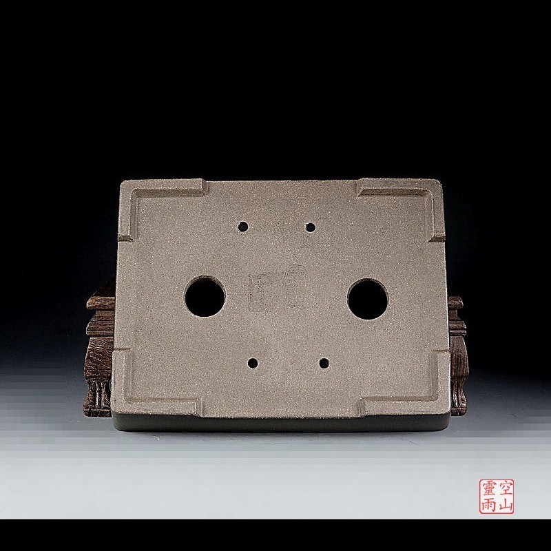 宜兴紫砂精品盆景花盆 全手工仿古长方浅盆乌泥透气松柏附石菖蒲