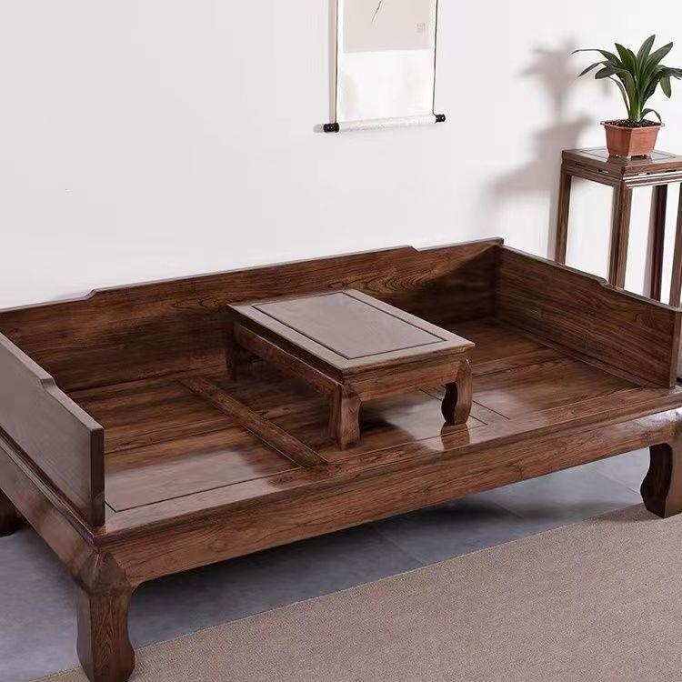 新中式罗汉床老榆木榫卯禅意贵妃榻简约沙发床中国风储物民宿客厅