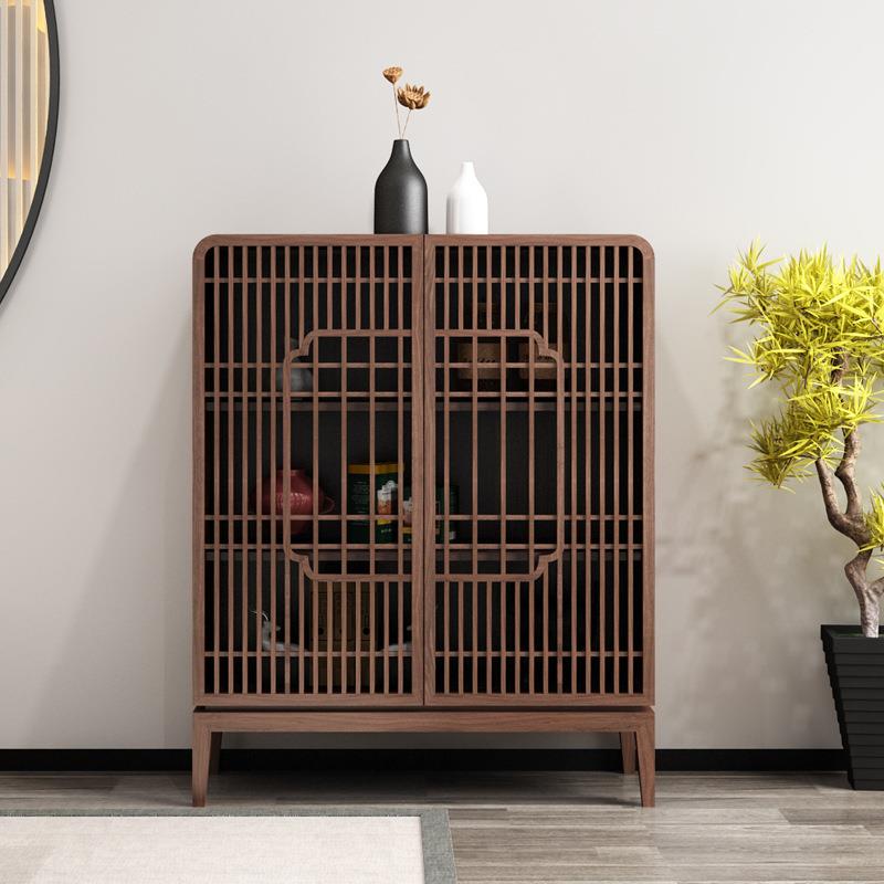 新中式实木黑胡桃木边柜茶柜展示柜茶室收纳茶水柜小柜博古架家具