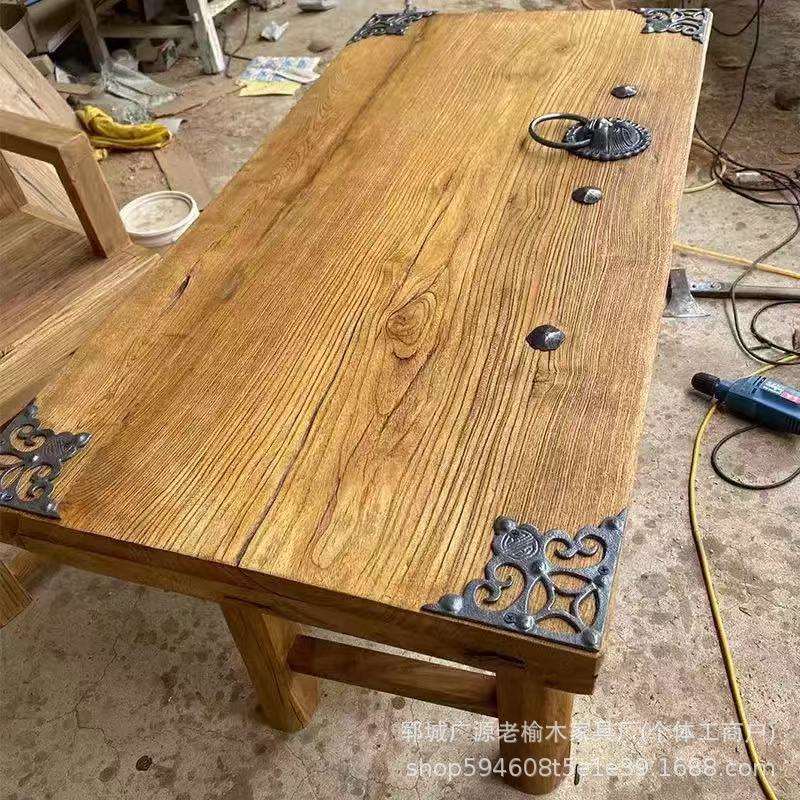 中式老榆木茶桌禅意老门板茶台茶几民俗家用办公室待客喝茶桌子