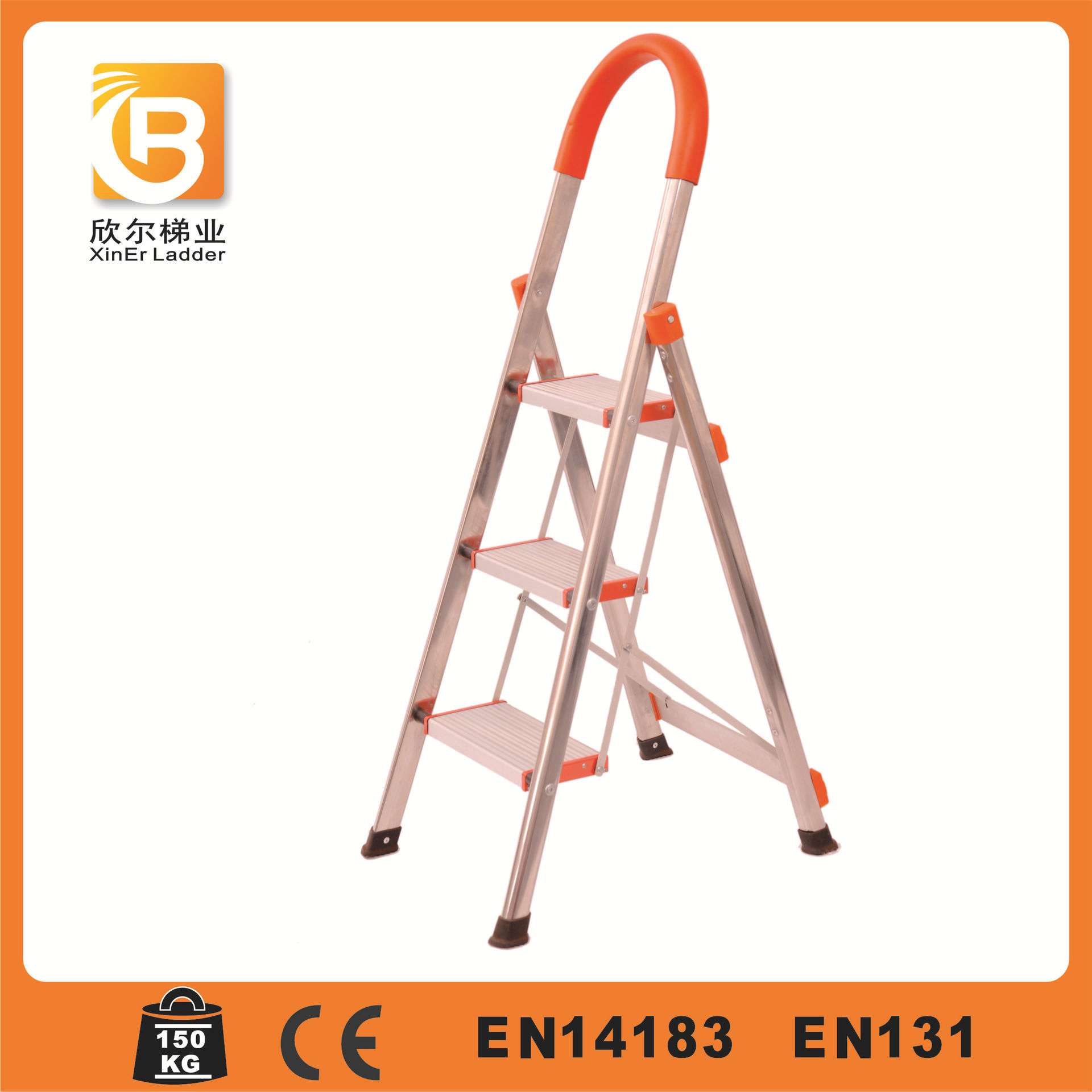 3步D型管不锈钢梯/家用梯折叠梯子/家用人字不锈钢梯