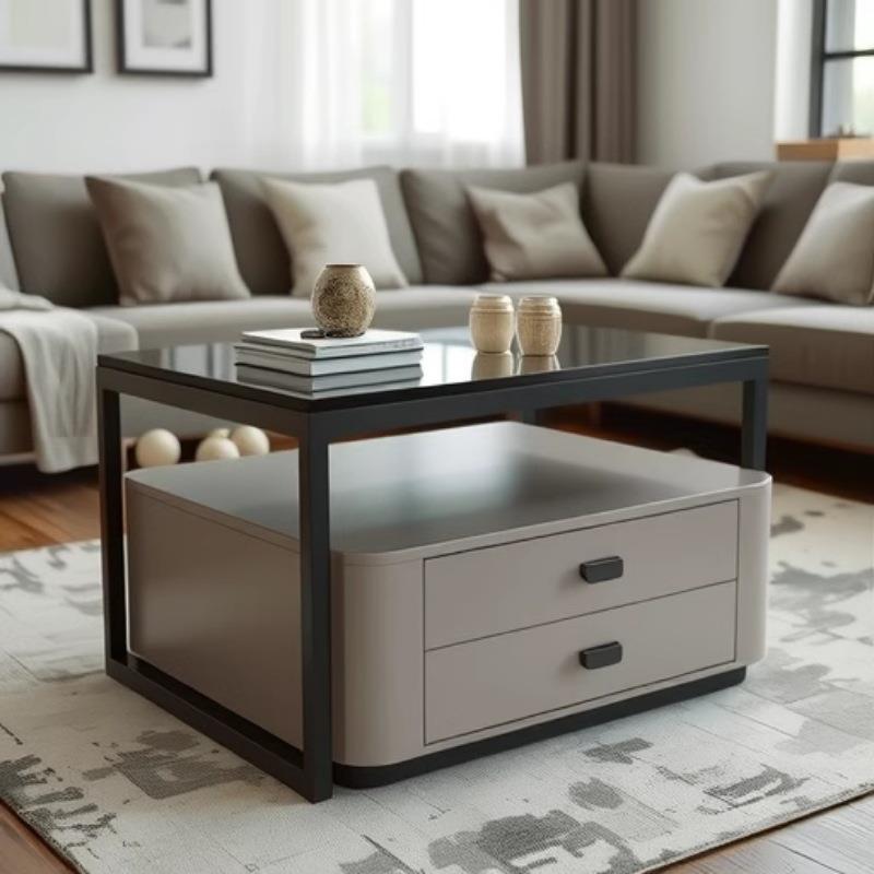 岩板茶几客厅家用简约现代小户型出租屋用小桌子轻奢玻璃方形茶几