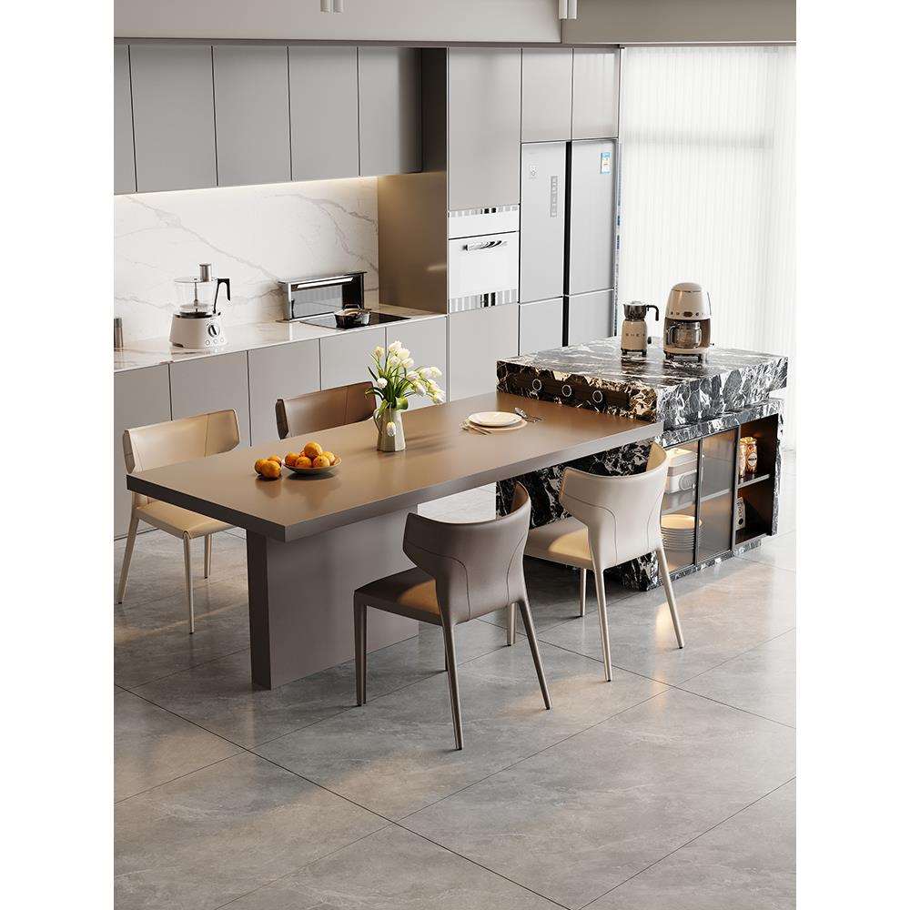 A8L黑色岩板岛台餐桌一体家用厨房中岛台岛台柜导台加