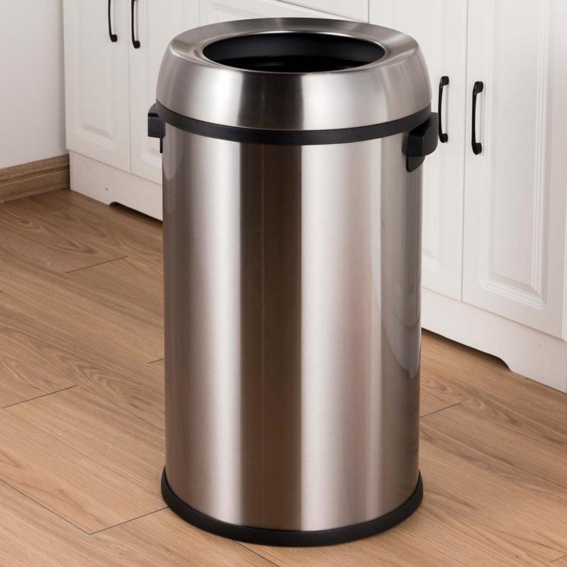 65L大容量不锈钢圆形垃圾桶厨房商用企业公司大尺寸直投垃圾箱