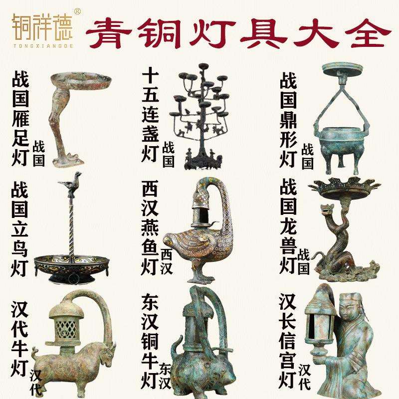 古代青铜灯具大全合集燕足灯燕鱼灯鼎形灯长信宫灯铜牛灯立鸟虎灯