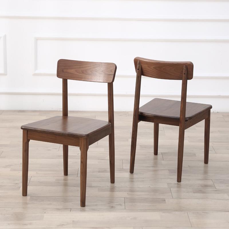 黑胡桃木纯实木餐椅橡木椅子北欧简约温莎椅卧室化妆椅家用靠背椅