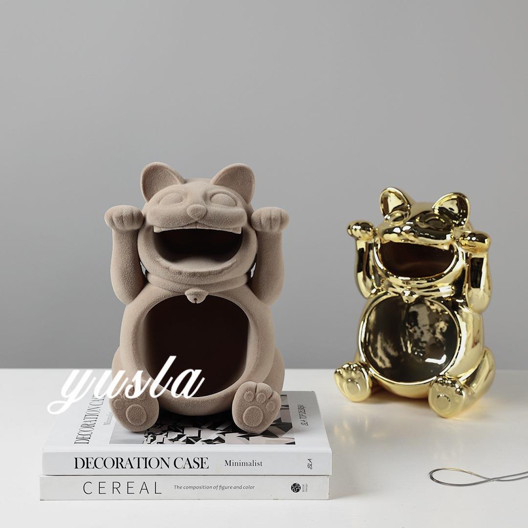 可爱招财猫入户进门玄关柜钥匙收纳客厅办公室前台柜软装饰品摆件