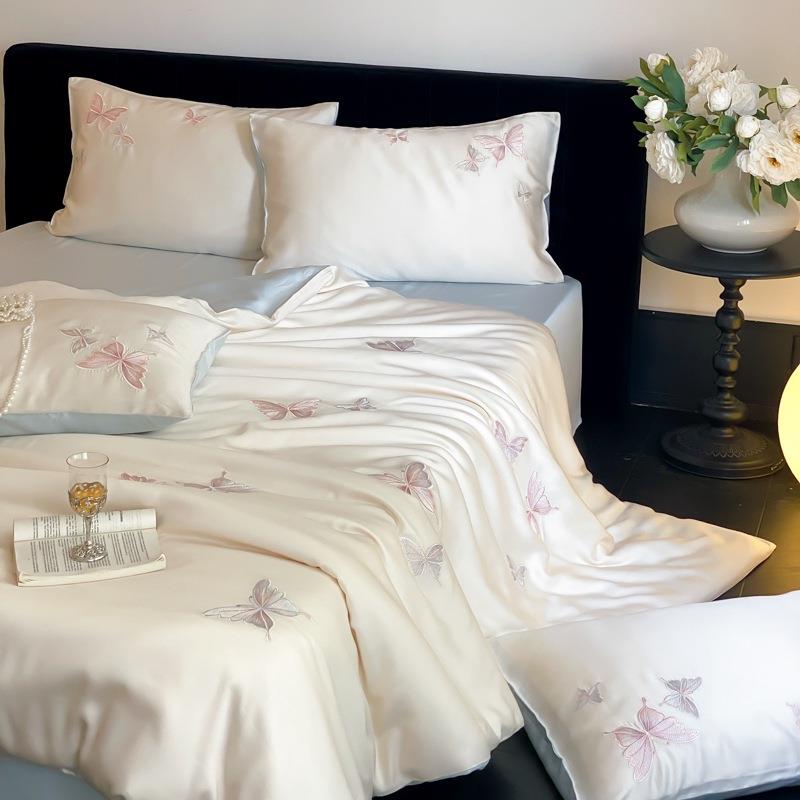 蓝白向往奥地利兰精天丝绣花四件套蝶漫生动绣花床单被套裸睡床品