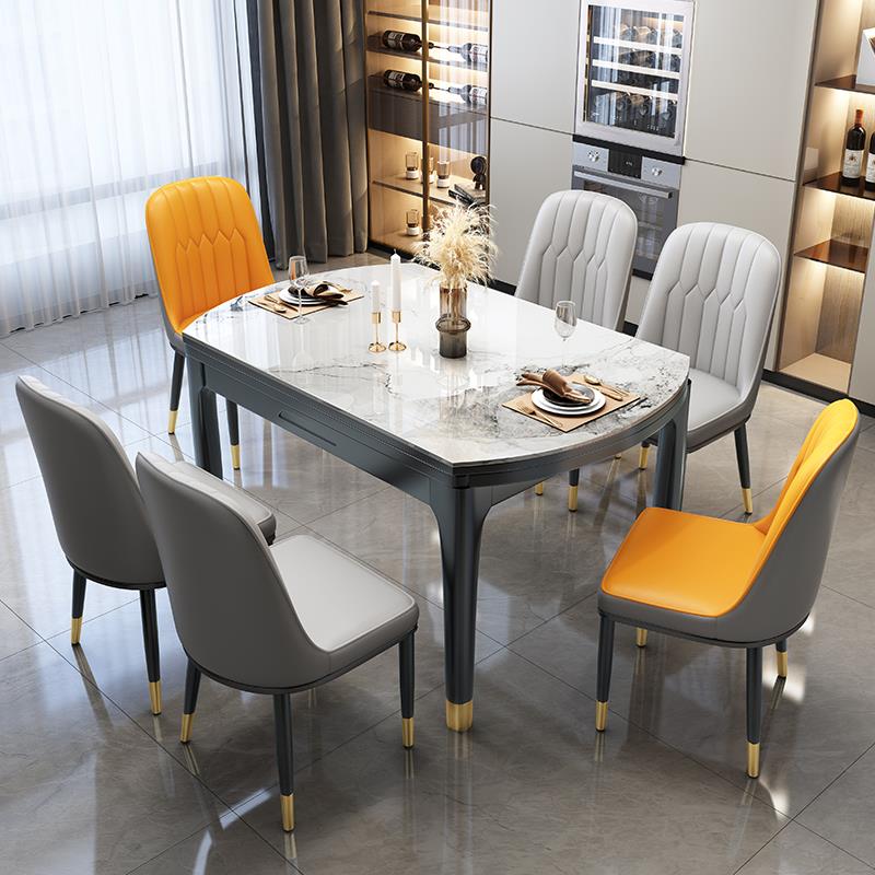 富梦华实木岩板餐桌可变圆轻奢现代可伸缩折叠餐桌家用小户型饭桌