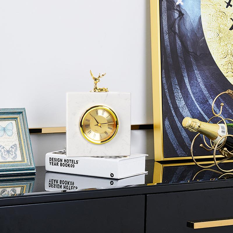 简约大理石时钟创意客厅柜桌面装饰品酒店别墅办公室时尚钟表摆件