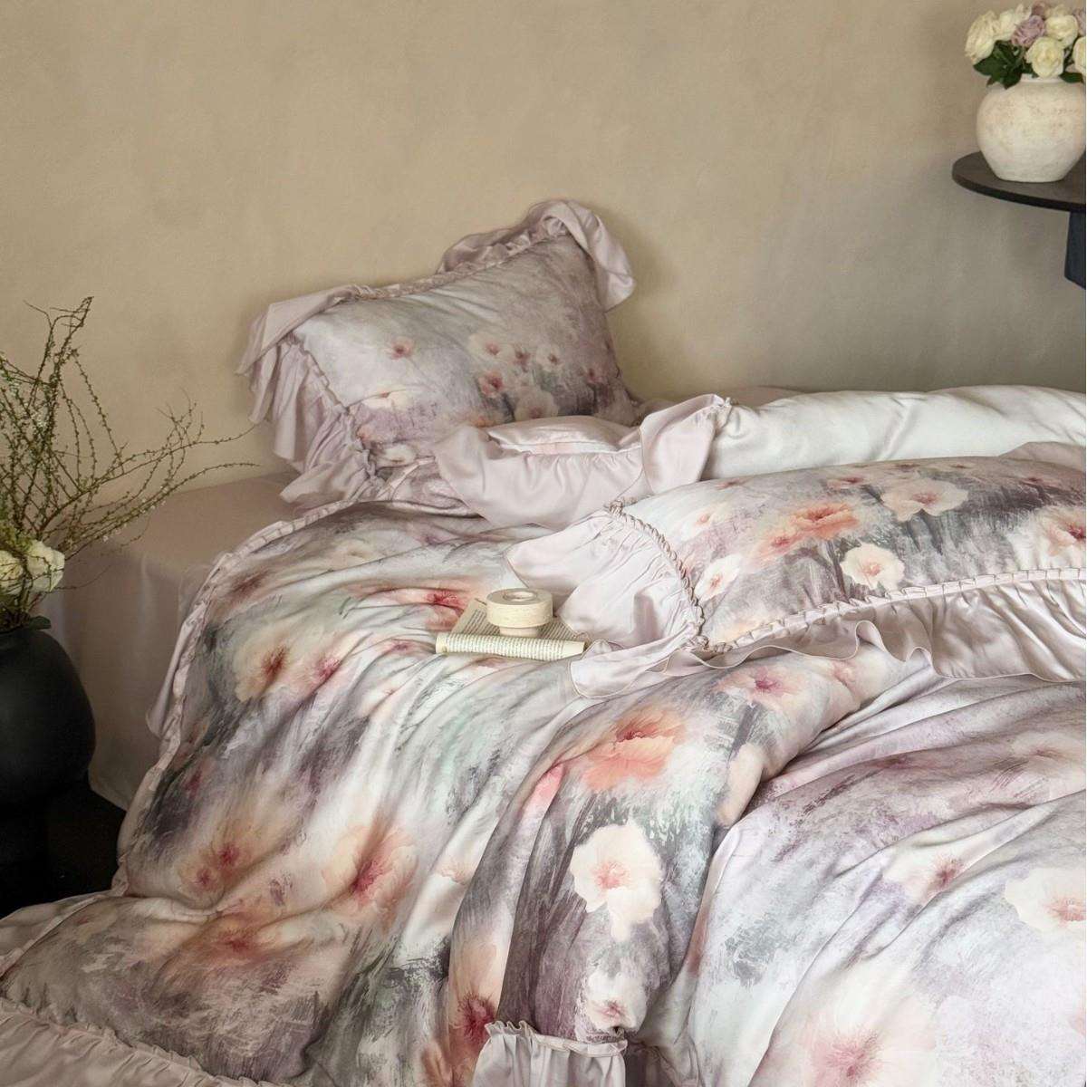 法式赫本风60S兰精天丝四件套小贵妇花边床单被套裸睡床品