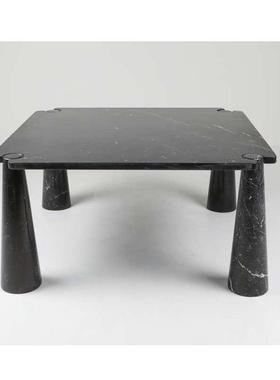 后现代简约黑色大理石餐桌别墅酒店方形创意设计师款吃饭大餐台