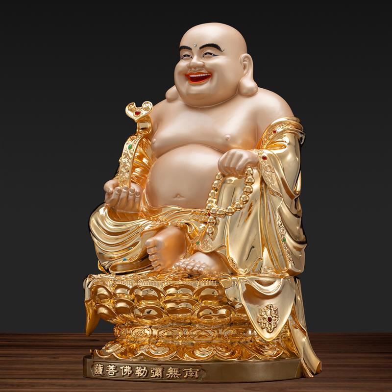 纯铜弥勒佛佛像南无款笑佛布袋和尚招财家用客厅供奉摆件