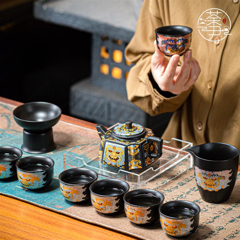 宜兴紫砂壶手工四方壶麒麟变色工艺茶壶凤鸣壶家用高档茶具套装