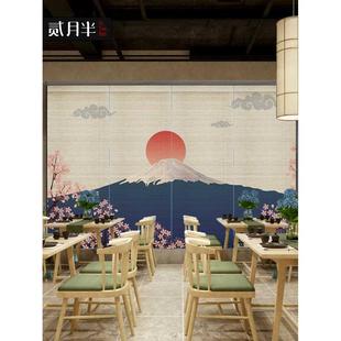 印花竹帘卷帘和风遮光窗帘禅意隔断茶室挂帘浮世绘升降竹帘子 日式