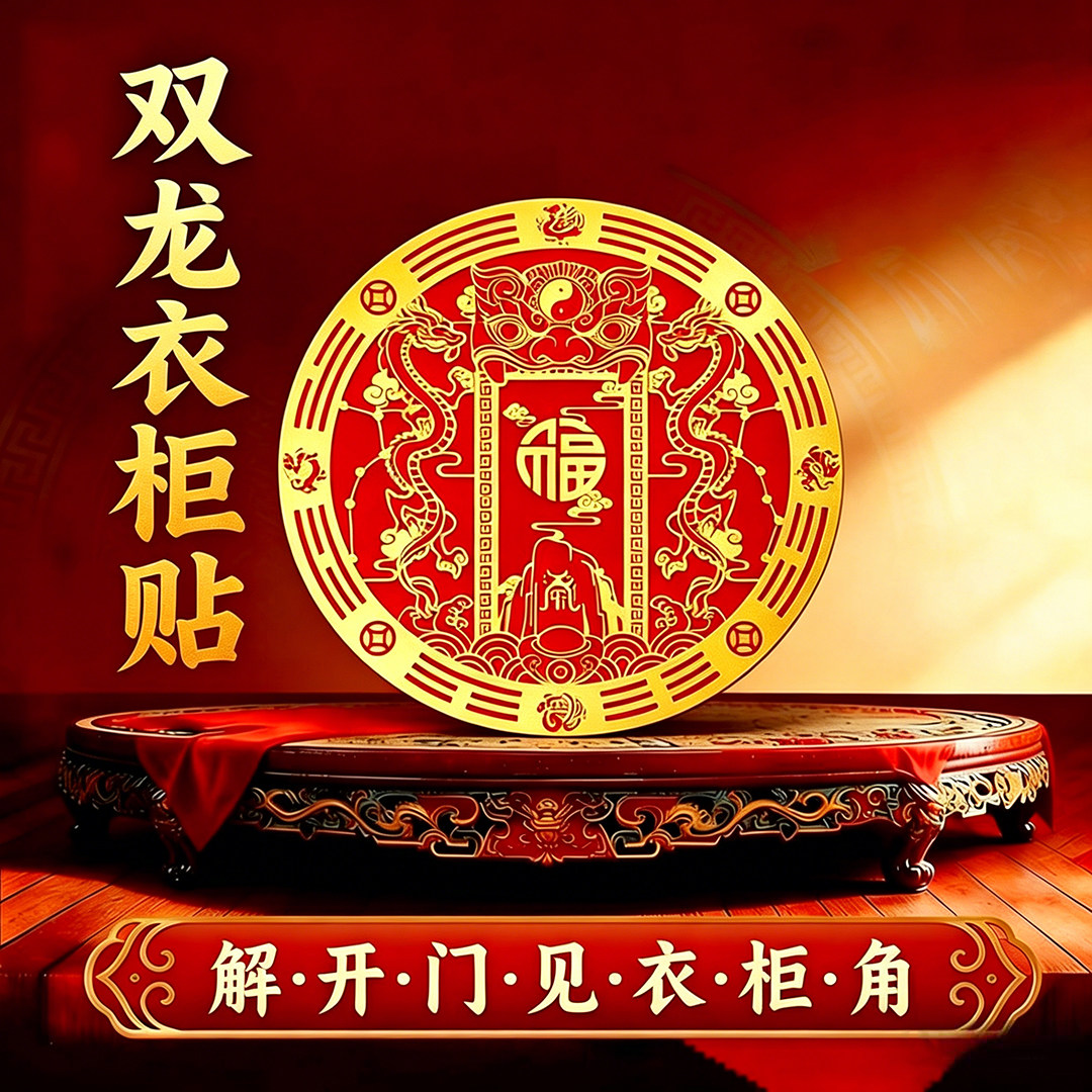 化解开门见衣柜角双龙贴纸
