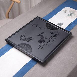 天然乌金石茶盘茶台茶桌定制内嵌入式家用整块石材盖板茶台漏水