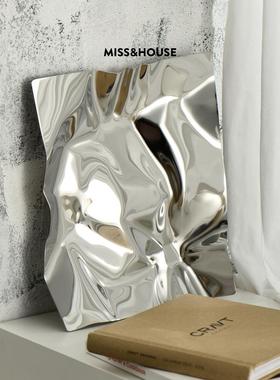 小西嘉斯堪的纳维亚无障碍豪华波浪图案托盘不锈钢入口钥匙储存托