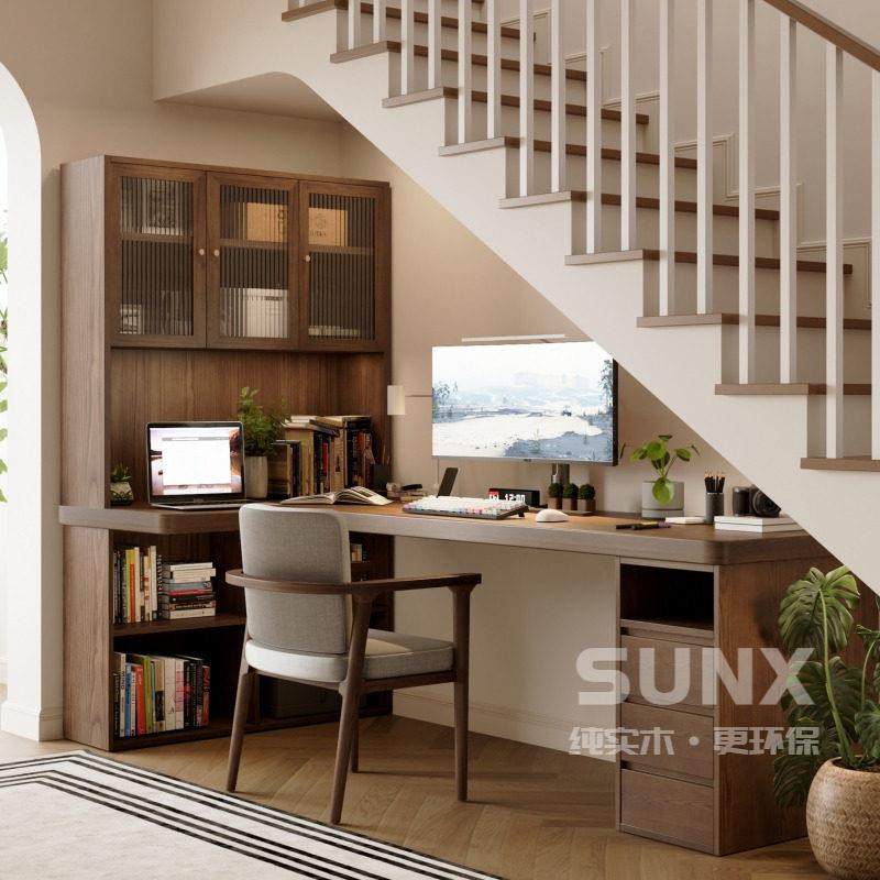 sunx实木转角桌书桌书架组合 法式拐角角落L型办公桌电脑桌学习桌,住宅家具,转角桌,淘宝优惠券,粉丝福利购,淘宝优惠卷