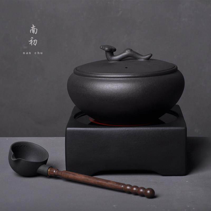 火山石陶瓷带盖子煮茶器黑晶炉煮茶碗黑茶普洱茶温茶碗