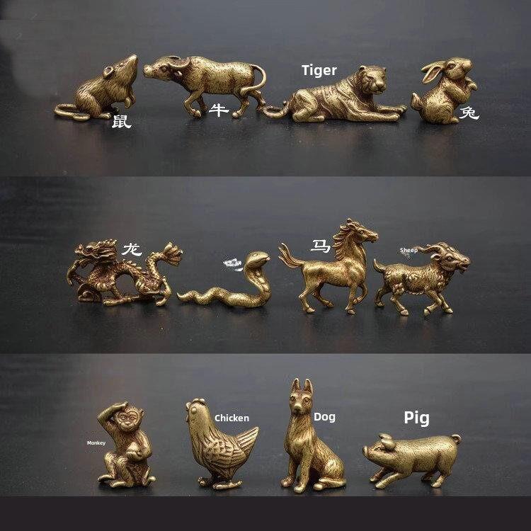 十二生肖铜桌面小摆件风水纯铜十二生肖鼠牛虎兔龙蛇马羊猴鸡狗猪