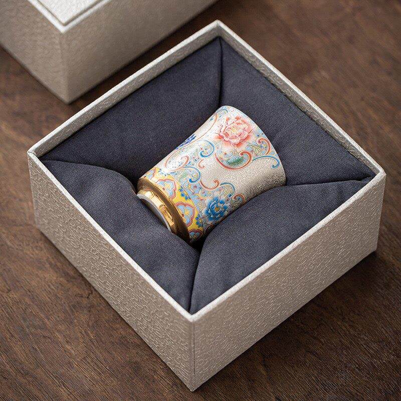 一博博山陶瓷釉面大观园纯银花丝珐琅万花筒大师杯宫廷风格茶杯