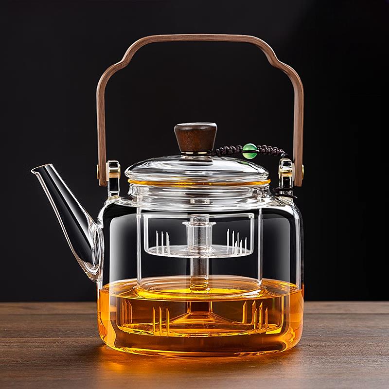 玻璃煮茶壶耐高温新款加厚蒸煮一体黑晶炉煮茶器具提梁烧水泡茶壶