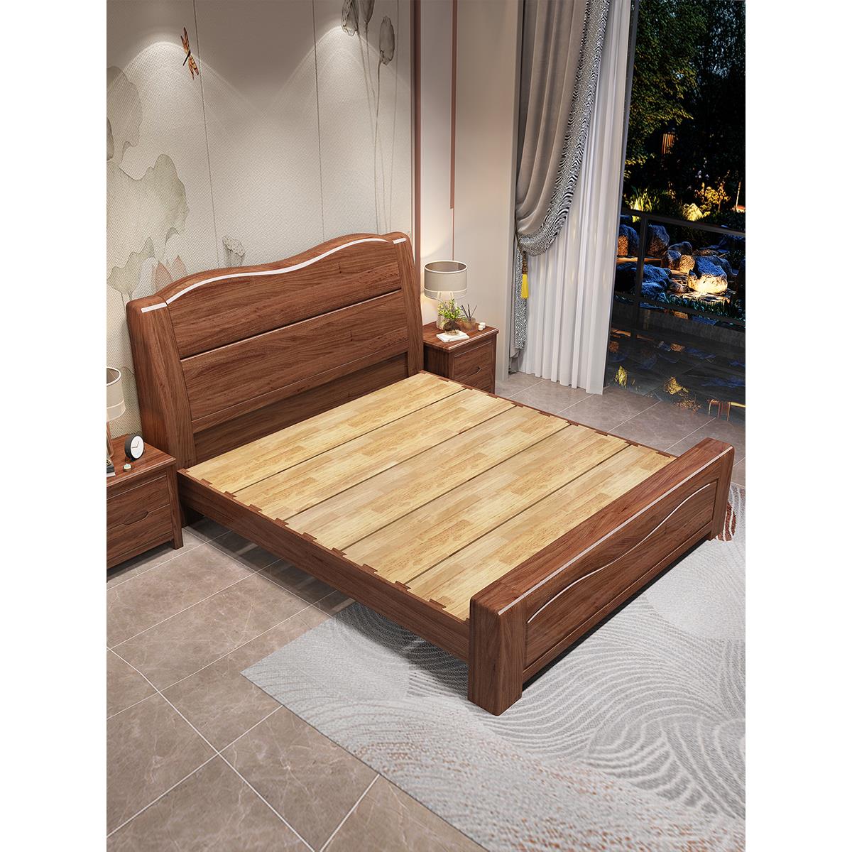 胡桃木中式榫卯全实木床1.8M主卧双人大床1.5M气压储物经济型单床