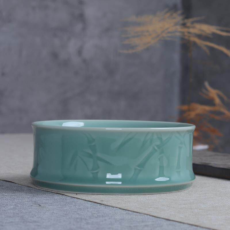 青瓷茶洗 茶渣陶瓷 杯洗笔洗 水盂大号果皮烟灰缸 水培花盆文房
