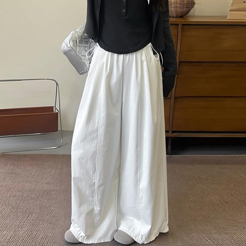 孕妇韩系白色花苞阔腿裤夏季新款宽松显瘦直筒宽裤休闲棉麻长裤