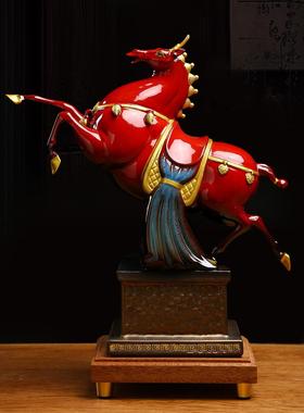 红色马到成功摆件陶瓷马工艺礼品摆饰家居客厅办公室招财装饰品骏
