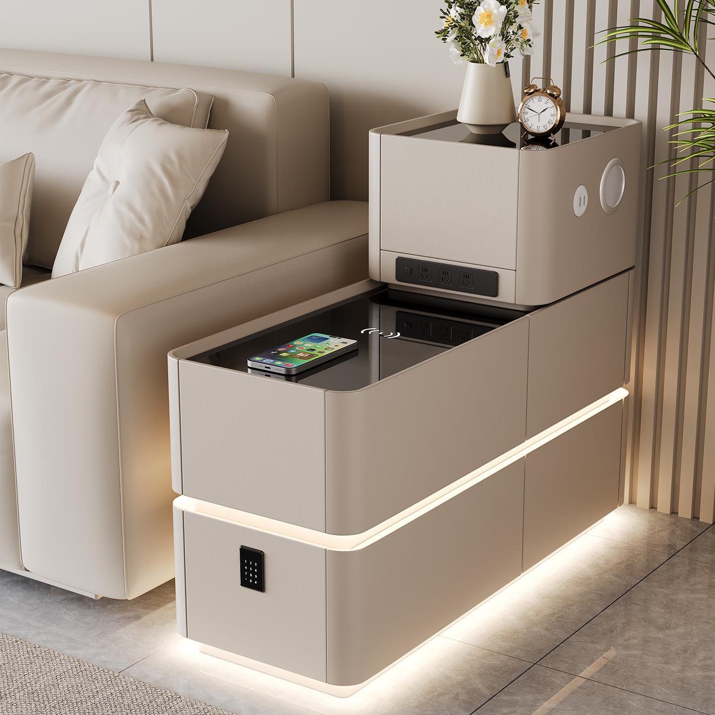 2025新款多功能沙发侧边柜边几带插座客厅沙发扶手柜智能沙发边柜