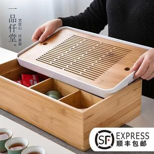 具茶夫收纳盒一体套装 泡干盘日功茶式 家用简约托盘茶台茶海多功能