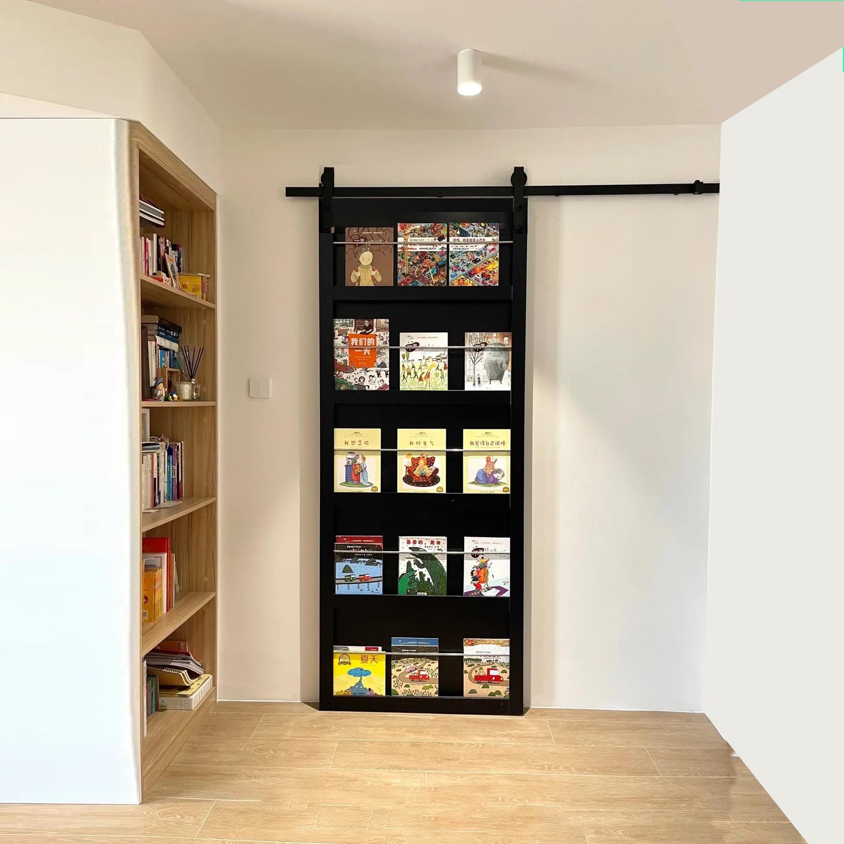 铁艺复古工业风实木书架网红谷仓门创意杂志推拉卫生间门书房移门