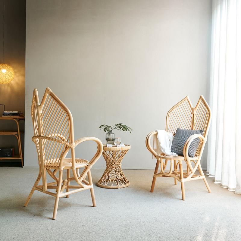 藤椅摩洛哥椅躺椅编织单人靠背椅民宿创意扶手藤编餐椅休闲椅ins