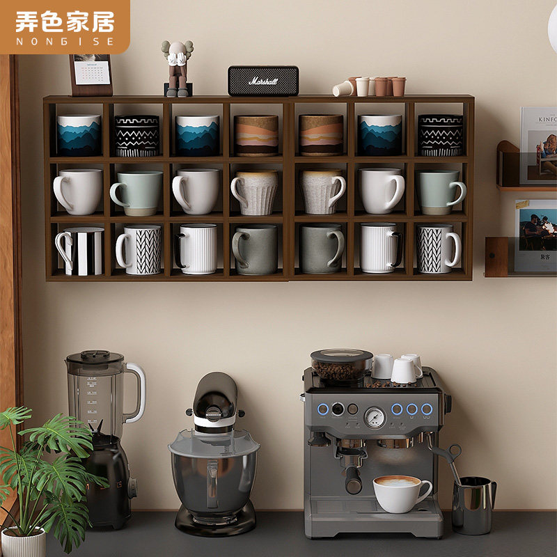 墙上复古桌面茶具格子收纳柜图片