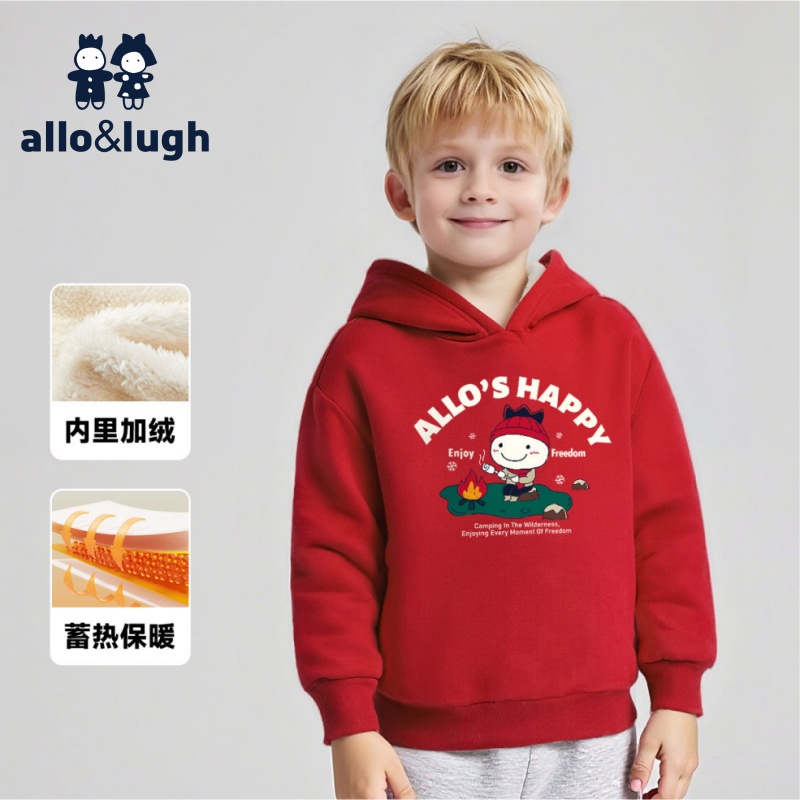 【蓄热加绒】阿路和如童装男童连帽卫衣2025秋冬儿童保暖上衣外套