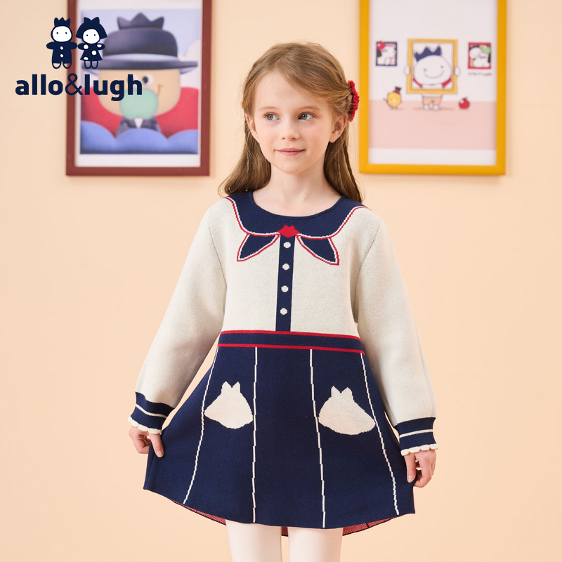 阿路和如女童学院风连衣裙秋季款