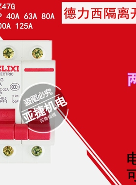 德力西 隔离开关 DZ47G 2P 40A 63A 80A 100A 125A 两级220V iP20