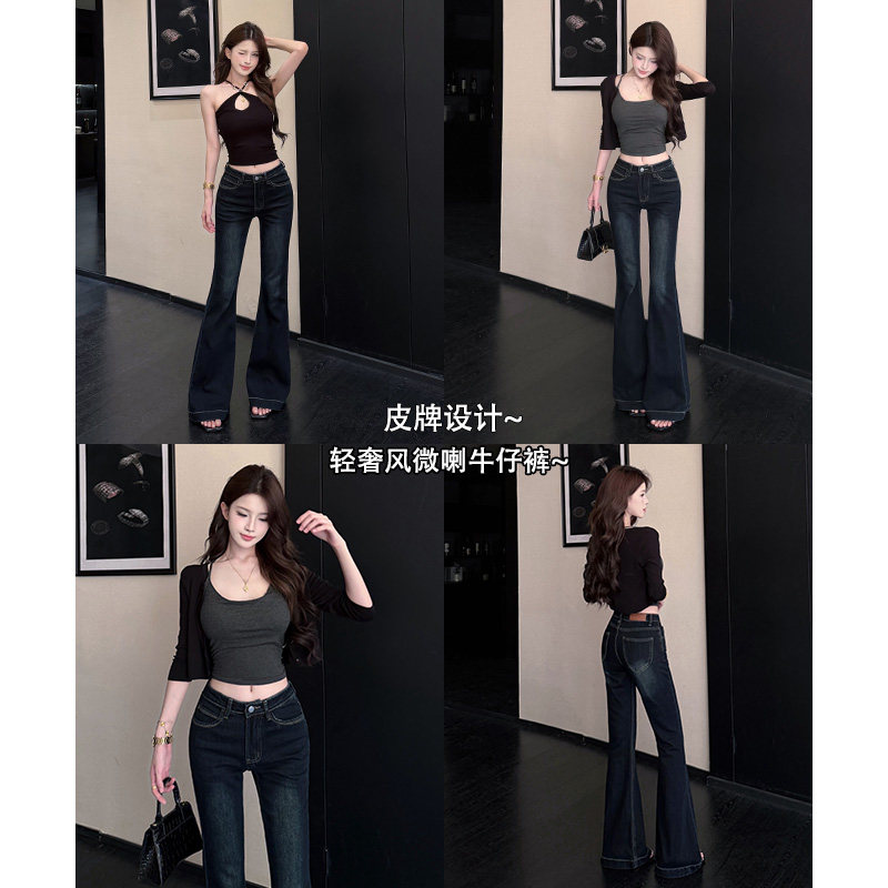 乔栈美式复古风蓝灰低腰微喇牛仔裤女秋季新款提臀弹力气质喇叭图片