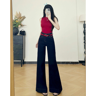 阔腿拖地裤 乔栈丹宁蓝高腰宽松显瘦微喇牛仔裤 女2025秋冬加绒新款