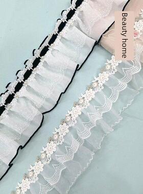 新窗帘花边绣花边珍珠拉绳黑色小香味风格装饰垂直边缘家拼接裙配
