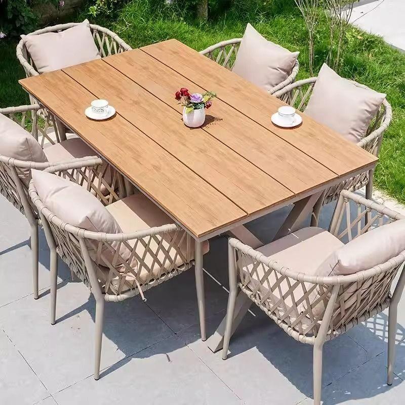 北欧户外桌椅庭院露天休闲防水防晒花园户外藤椅塑木组合